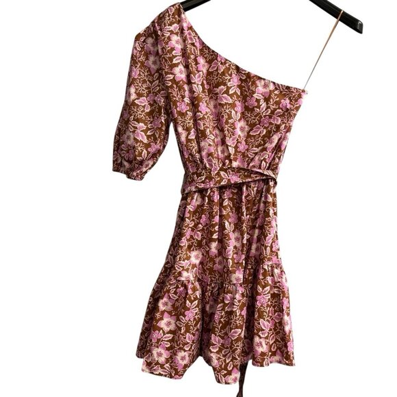 Jason Wu Dress Womens L Mauve One Shoulder Puff Sleeve Belted Floral Mini Party - Picture 2 of 9